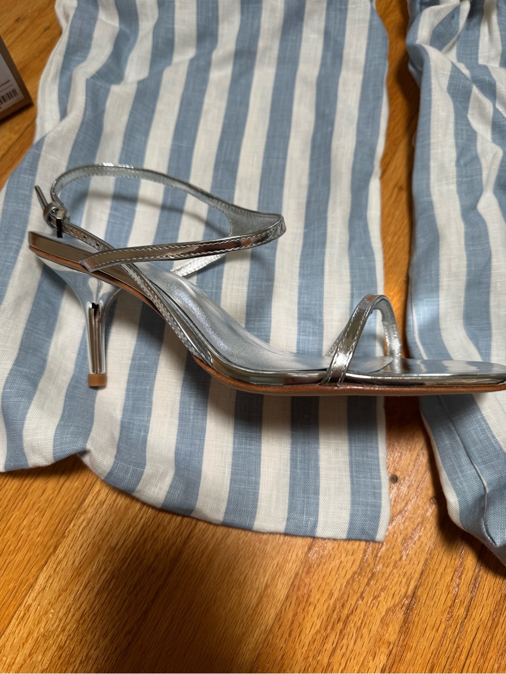 Reformation Genni Metallic Silver Strappy Slingback Heels - Picture 5 of 8